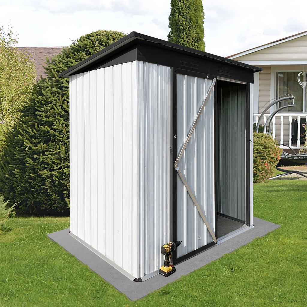 Sesslife Galvanized Steel Outdoor Storage Shed, 5' x 3' x 5.8', White