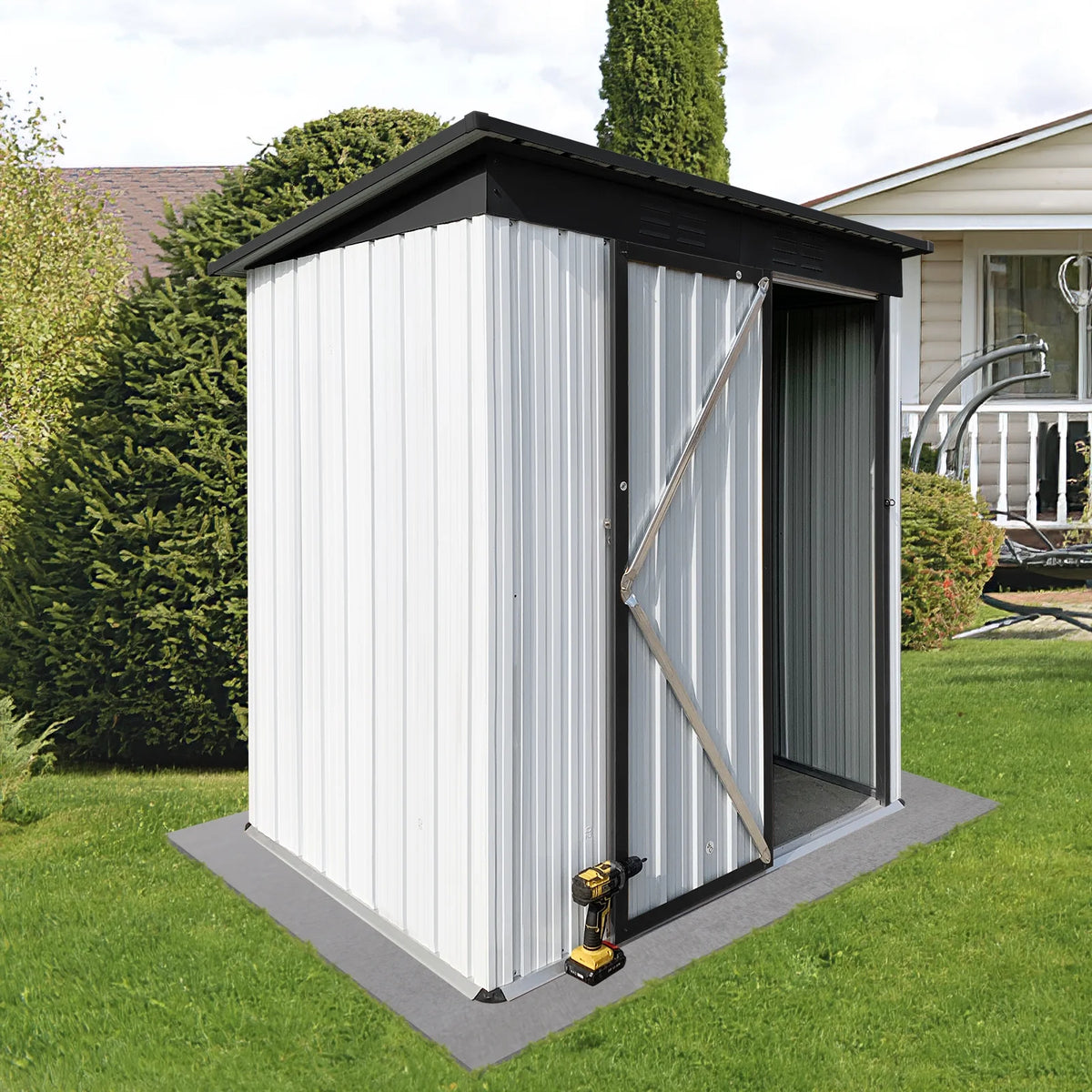 Sesslife Galvanized Steel Outdoor Storage Shed, 5' x 3' x 5.8', White