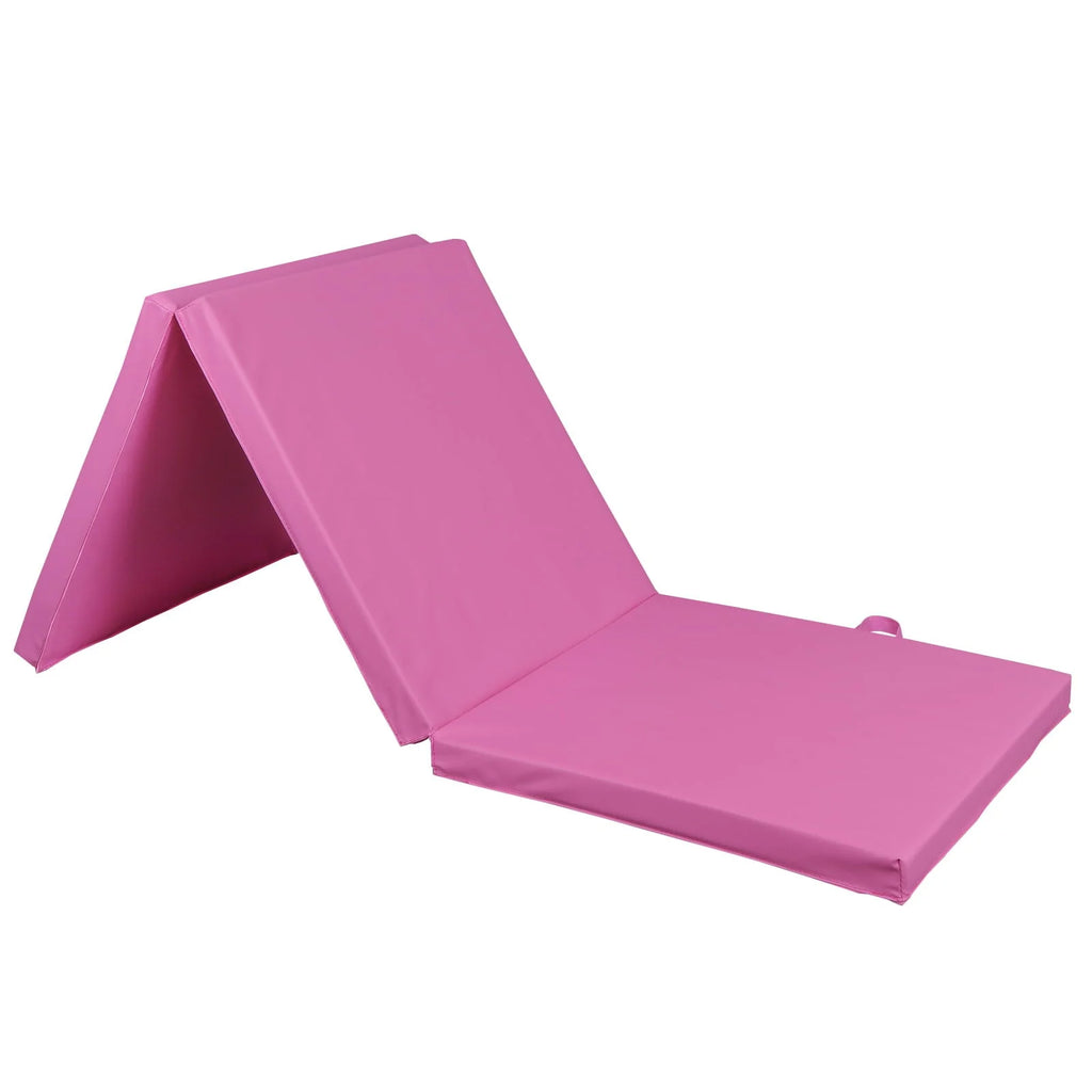 Tapis d'exercice et de yoga pliable ZENY 6' x 2' x 2" en cuir PU, antidérapant avec poignées de transport, rose