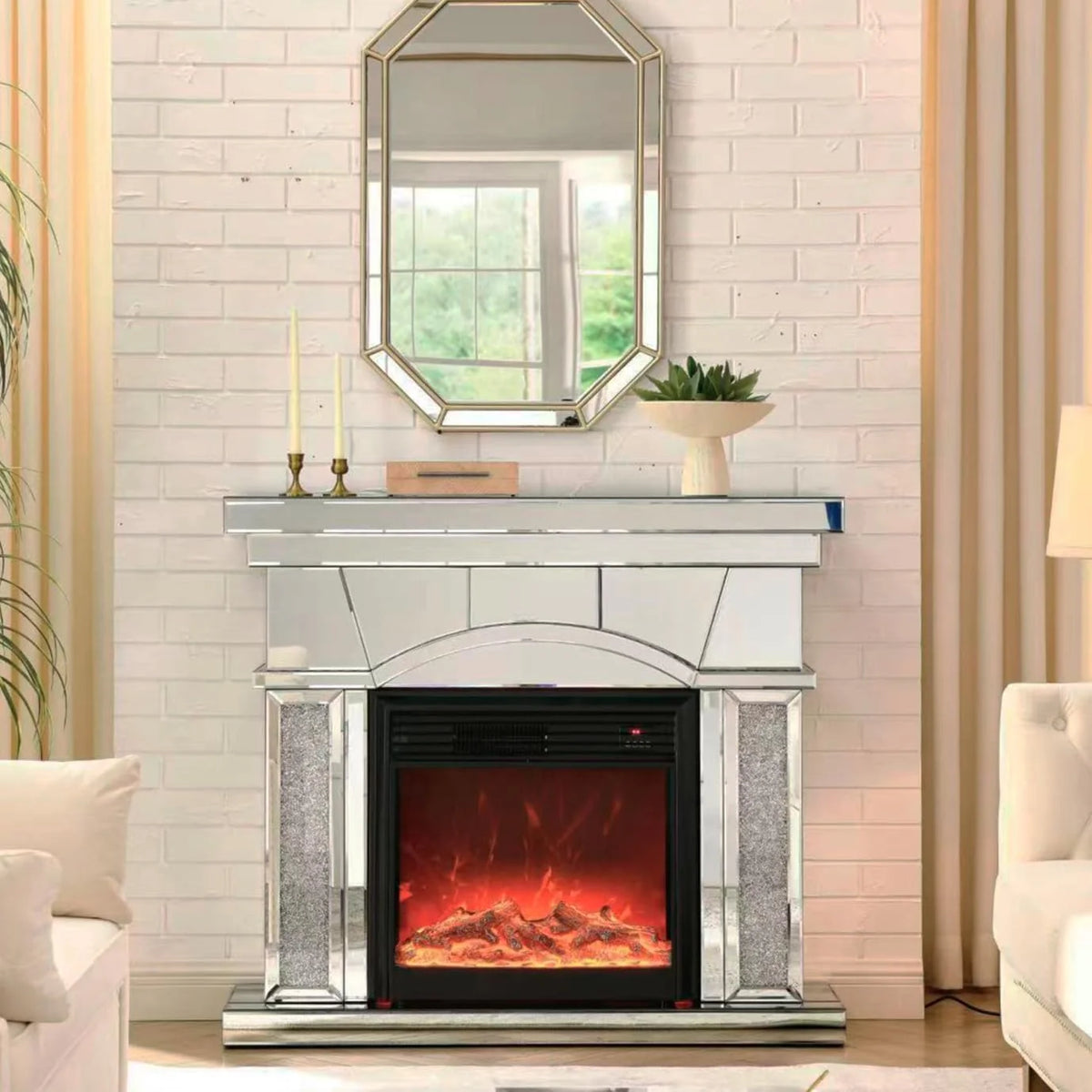 IKIFLY 47.24L x 41.33 H Mirrored Electric Fireplace