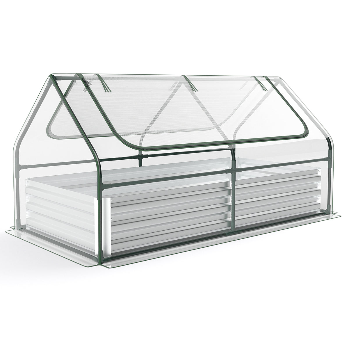 Bac de jardin surélevé galvanisé Topbuy 183 cm x 91 cm x 91 cm avec serre, jardinière sans fond avec housse transparente, kit de bac de plantation extérieur