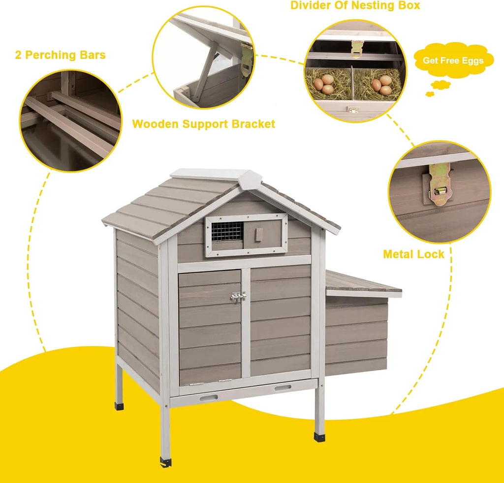 PETSCOSSET Chicken Coop, Chicken Hutch with Nesting Box, Pull Out Tray, Ramp, 32"L x 23.6"W x 36.6"H
