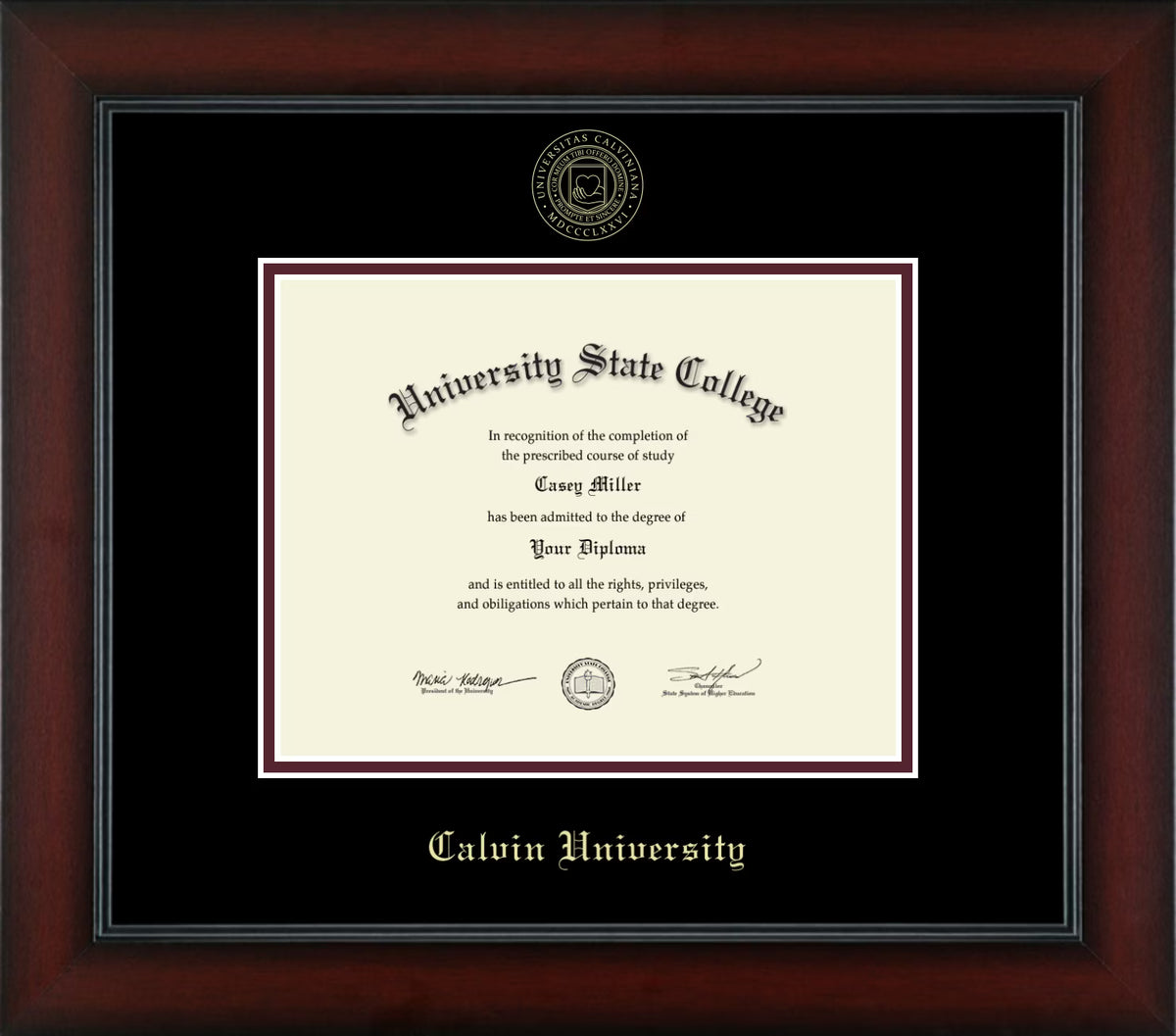 Calvin University Diploma Frame, Document Size 9" x 7"