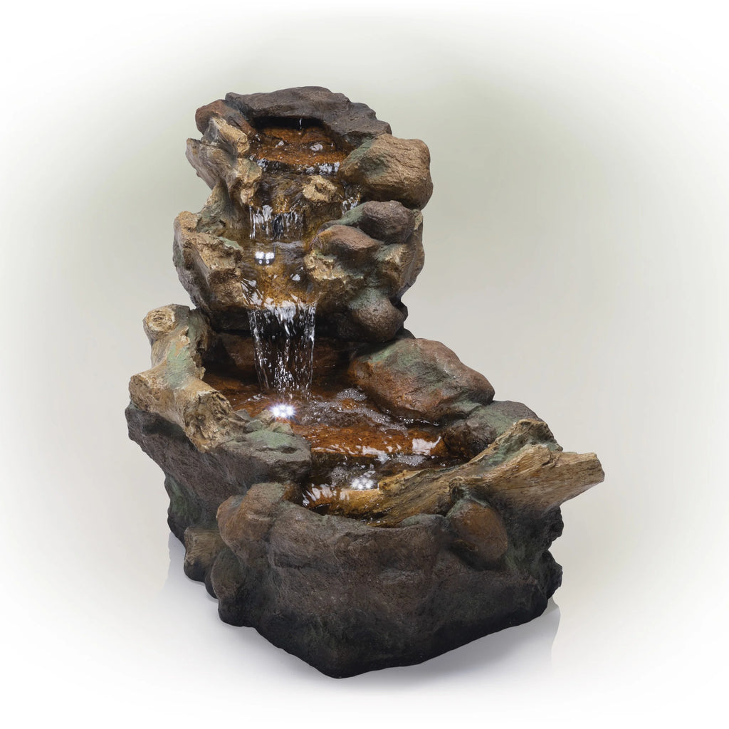 Fontaine de sol en polystone à cascade avec éclairage Alpine Corporation, 59 po x 16 po x 20 po, marron