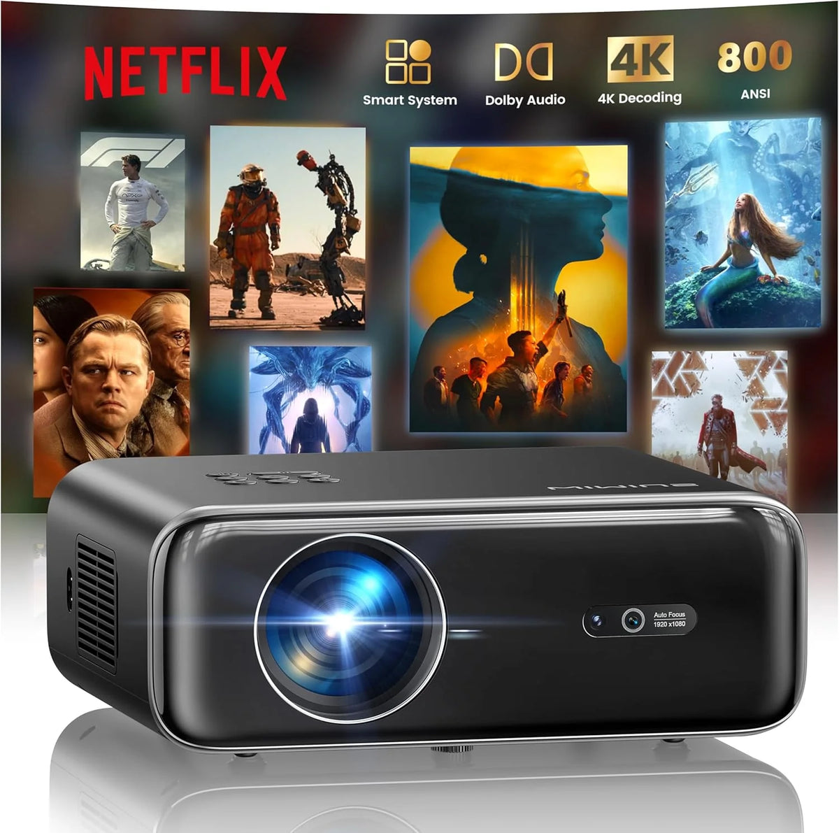 Built-in Official Apps/4K Support Smart Outdoor Projector with WiFi and Bluetooth
