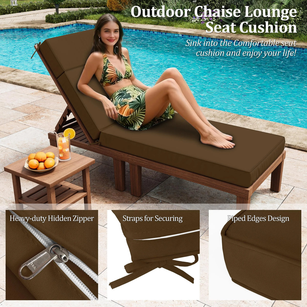 Kimunuk Outdoor Chaise Lounge Cushions set of 2, 80" x 26" x 4" Waterproof Pool Beach Recliner Replacement Cushions with Ties, Navy