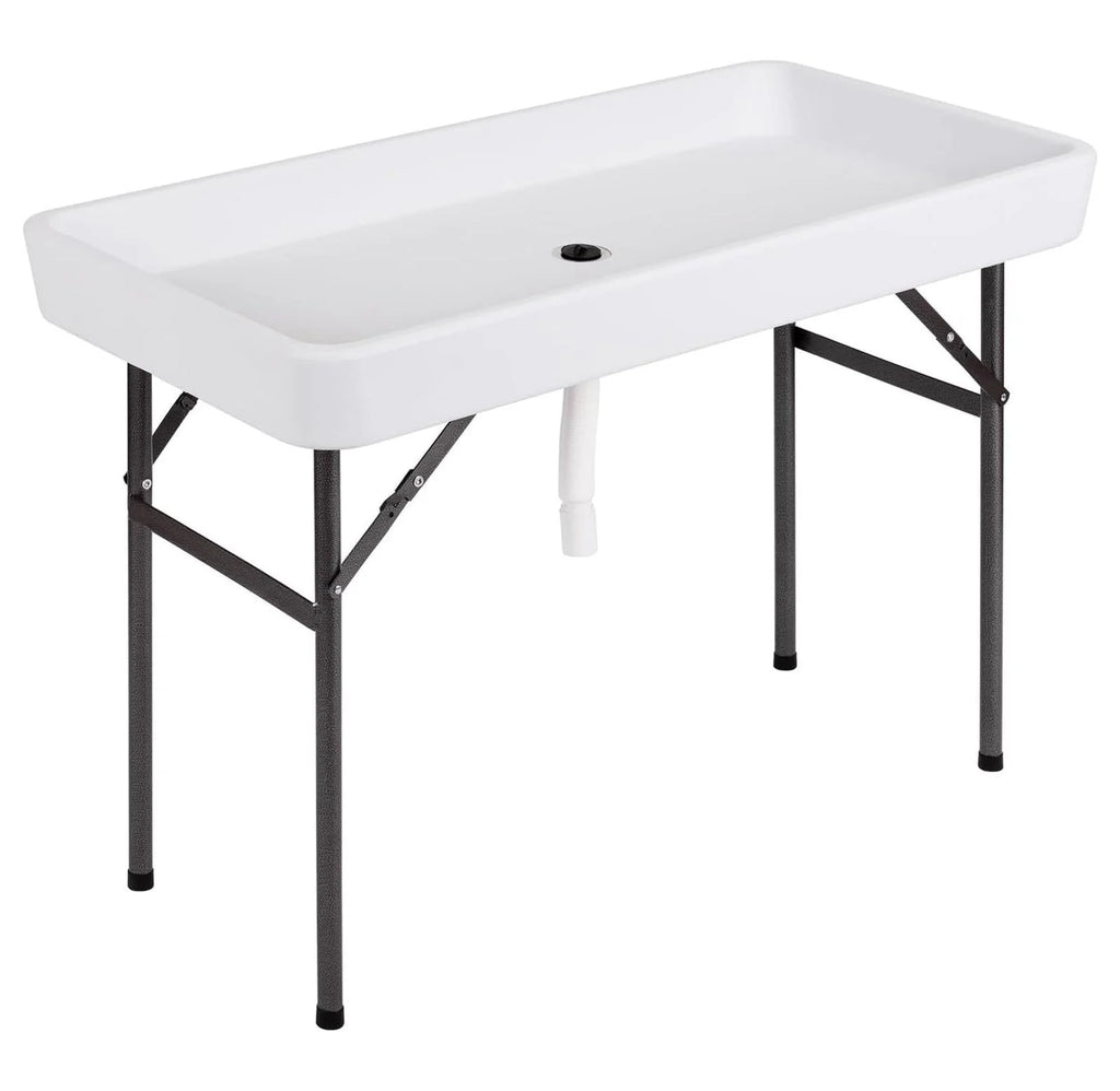 Table glacière pliante – Glacière à boissons portable, buffet avec jupe et système de drainage – Fête, pique-nique, barbecue, camping – Blanc 61 cm x 120,6 cm x 82,5 cm