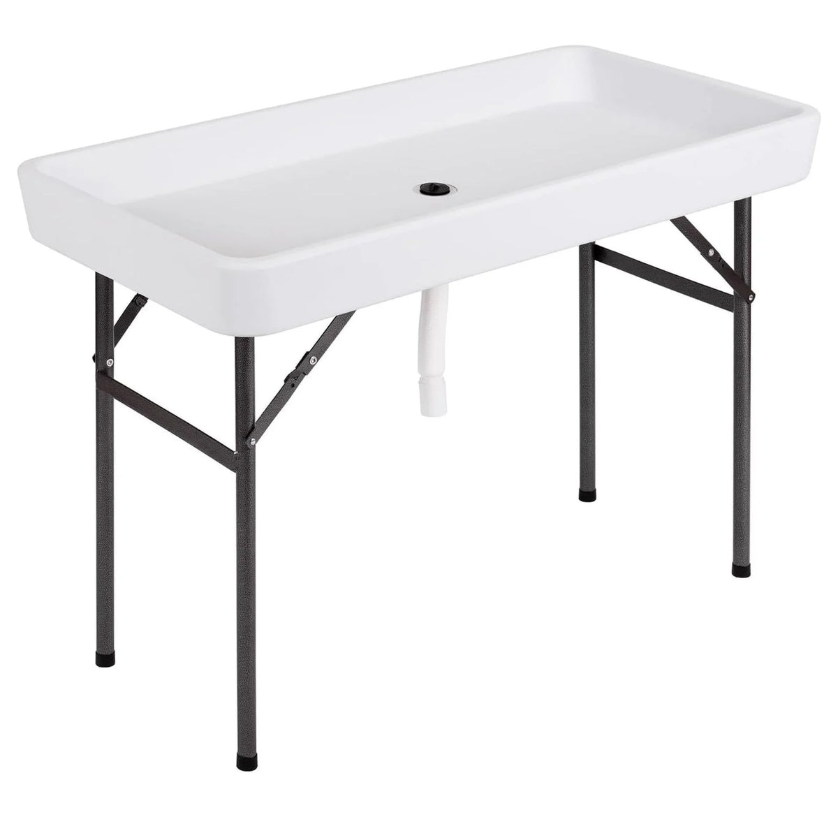 Table glacière pliante – Glacière à boissons portable, buffet avec jupe et système de drainage – Fête, pique-nique, barbecue, camping – Blanc 61 cm x 120,6 cm x 82,5 cm