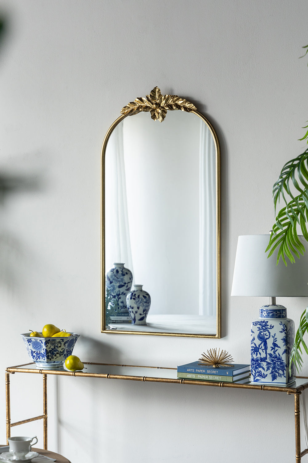 A&B Home Arched Gold Wall Mirror with Leaf Accent 39.6" x 2" x 35"