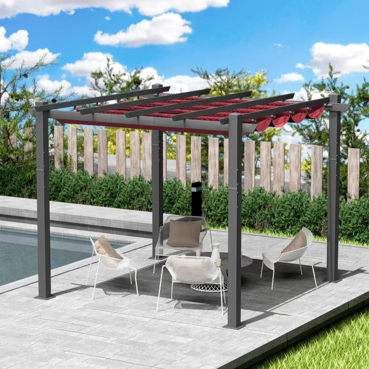 Kozyard 12' x 10' x 8 Morgan Outdoor Extra-Large Frame Red Aluminum Pergolas, Waterproof