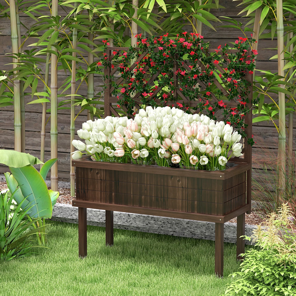 Jardinière surélevée GHooa avec treillis pour plantes grimpantes 104,8 cm L x 45,1 cm P x 139,7 cm H - Gris