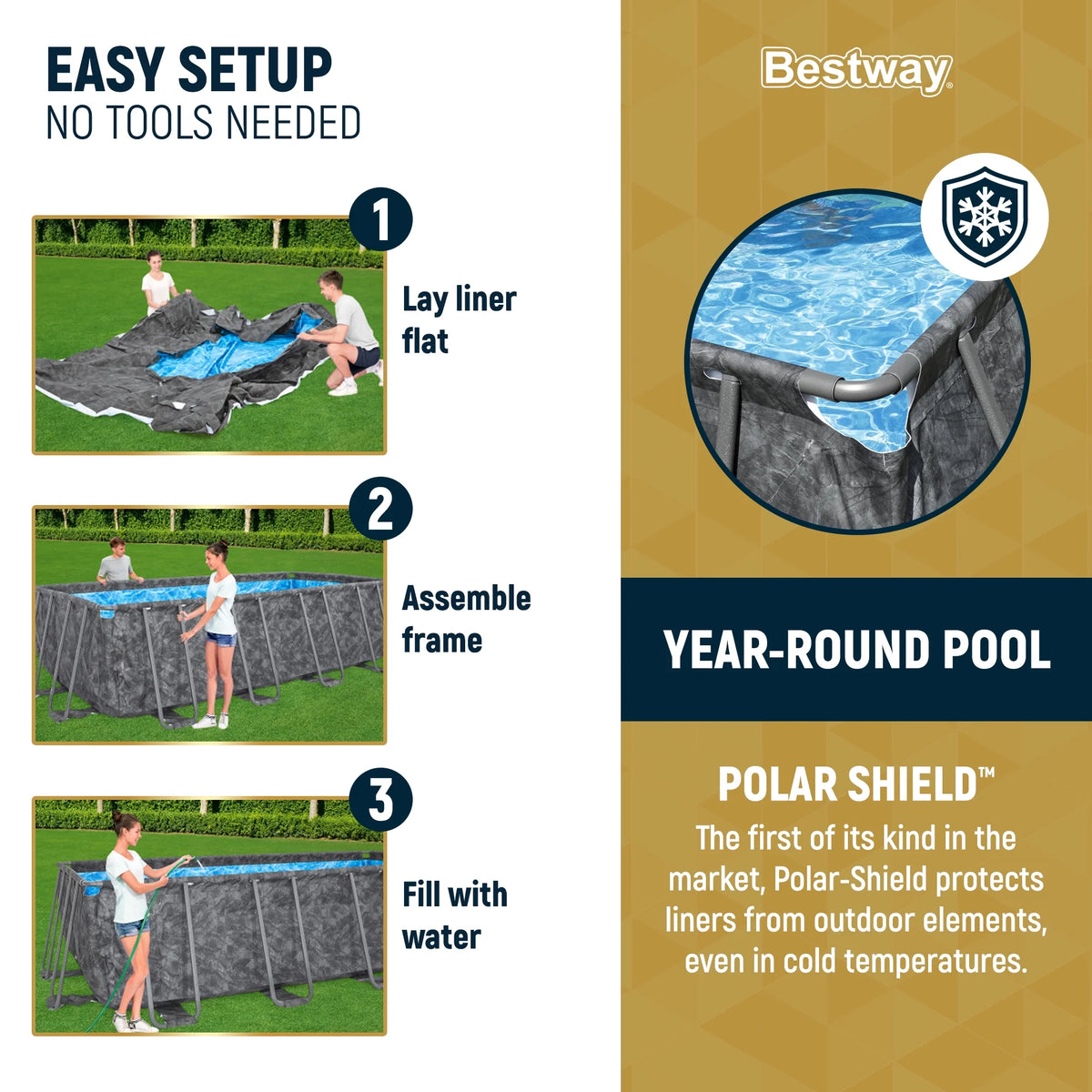 Piscine hors-sol rectangulaire Bestway APX 365 de 31 pi 4 po x 16 pi x 52 po