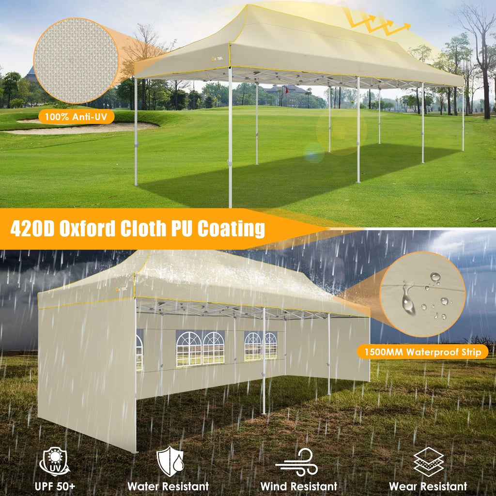 HOTEEL 10ft x 30ft Khaki Pop Up Outdoor Canopy, Waterproof