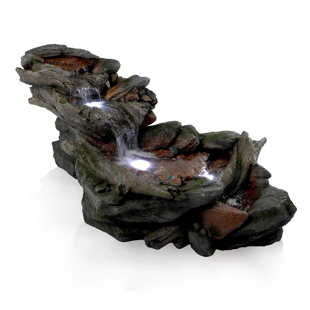 Fontaine de sol en polystone à cascade avec éclairage Alpine Corporation, 59 po x 16 po x 20 po, marron
