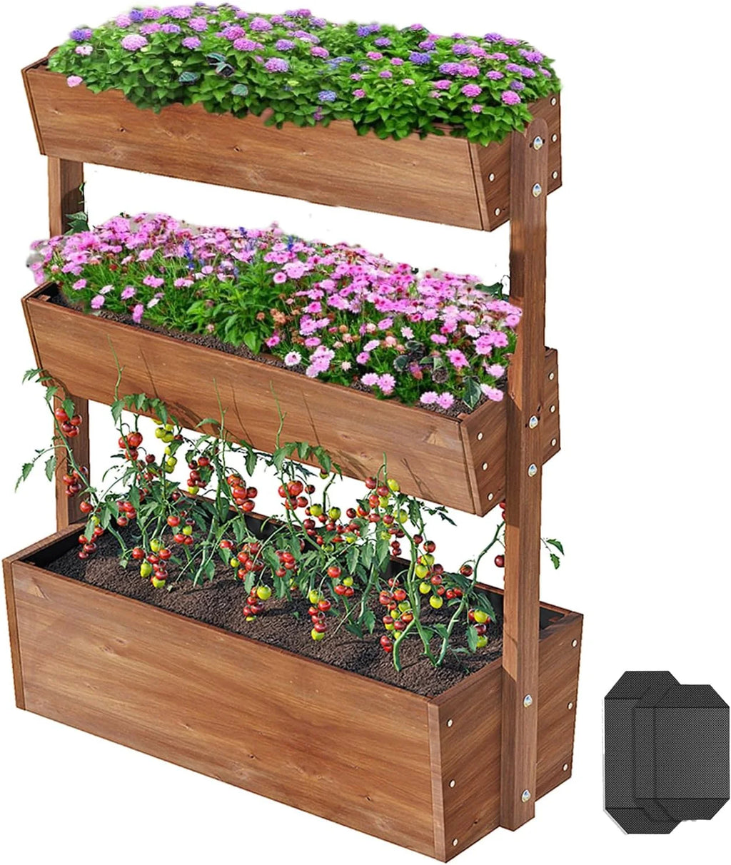 Jardinière surélevée Wilk 33,7 x 17,7 x 46, potager vertical en bois à 3 niveaux pour jardin, terrasse, balcon