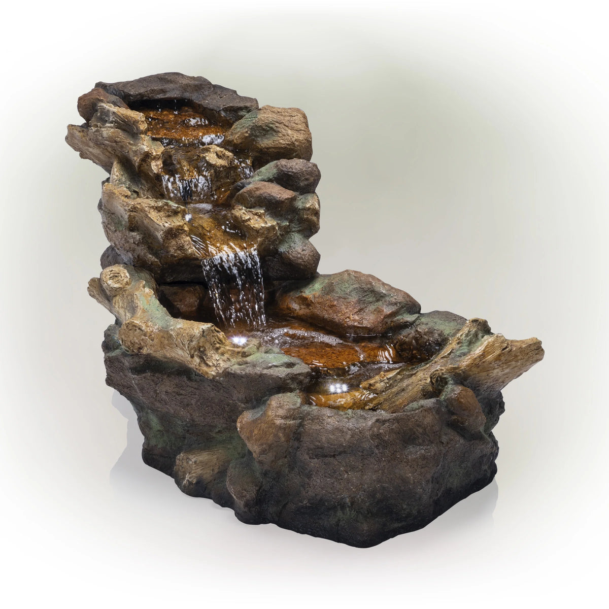 Fontaine de sol en polystone à cascade avec éclairage Alpine Corporation, 59 po x 16 po x 20 po, marron