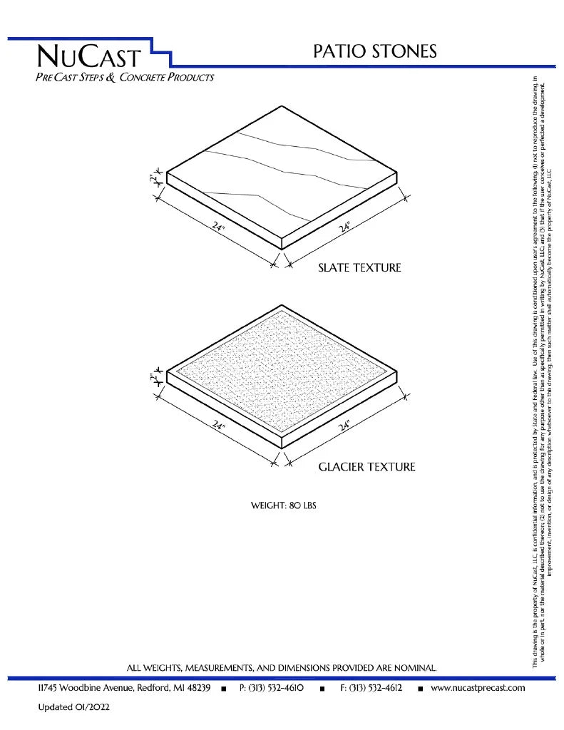 Dalle de patio en béton préfabriqué NuCast - Texture ardoise (ondulation douce) - 2 po x 24 po x 24 po - QTÉ 1