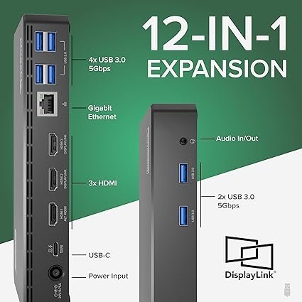 Plugable USB C Triple Display Docking Station | 100W PD, 3x HDMI (1x 4K 30Hz, 2x 1080p 60Hz), 6x USB 5Gbps Ports | Windows, macOS, ChromeOS Compatible – Enhance Productivity with Multi-Monitor Support