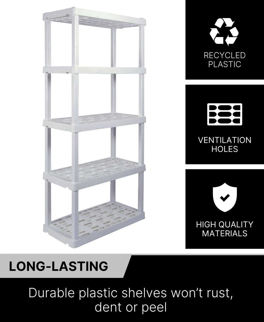 Oskar Plastic Storage Shelves 5-Tier Garage Organizer 74"H x 36"W x 18"D, White 750lb Capacity