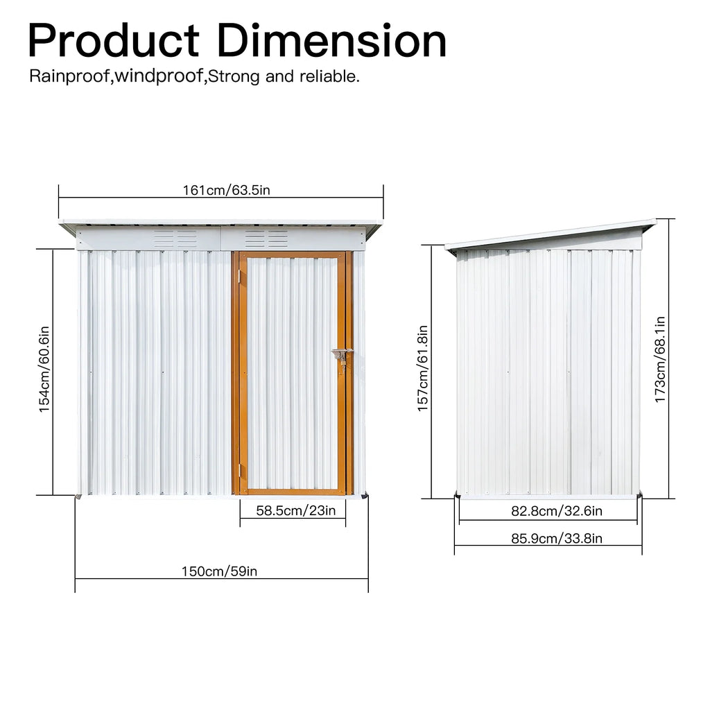 Sesslife Galvanized Steel Outdoor Storage Shed, 5' x 3' x 5.8', White