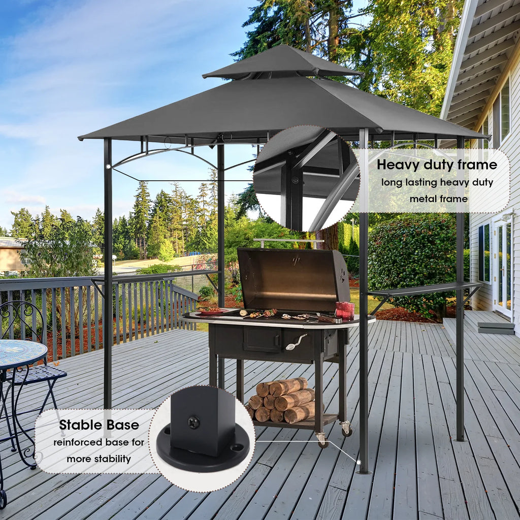 Grezone Outdoor Grill Gazebo Tent BBQ Canopy for Outdoor Grill Shelter BBQ Grill Gazebo Hardtop (L96 x W60 x H101 Inch) Brown