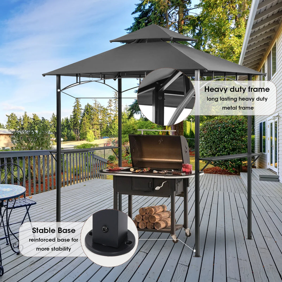 Grezone Outdoor Grill Gazebo Tent BBQ Canopy for Outdoor Grill Shelter BBQ Grill Gazebo Hardtop (L96 x W60 x H101 Inch) Brown