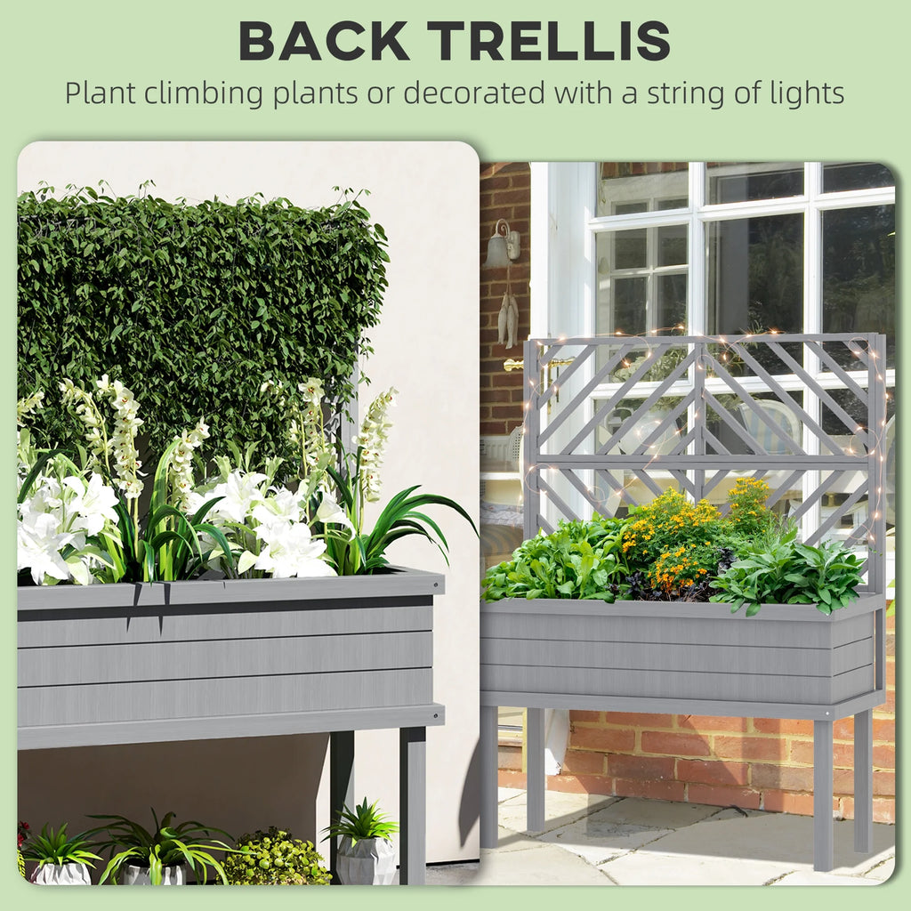 Jardinière surélevée GHooa avec treillis pour plantes grimpantes 104,8 cm L x 45,1 cm P x 139,7 cm H - Gris