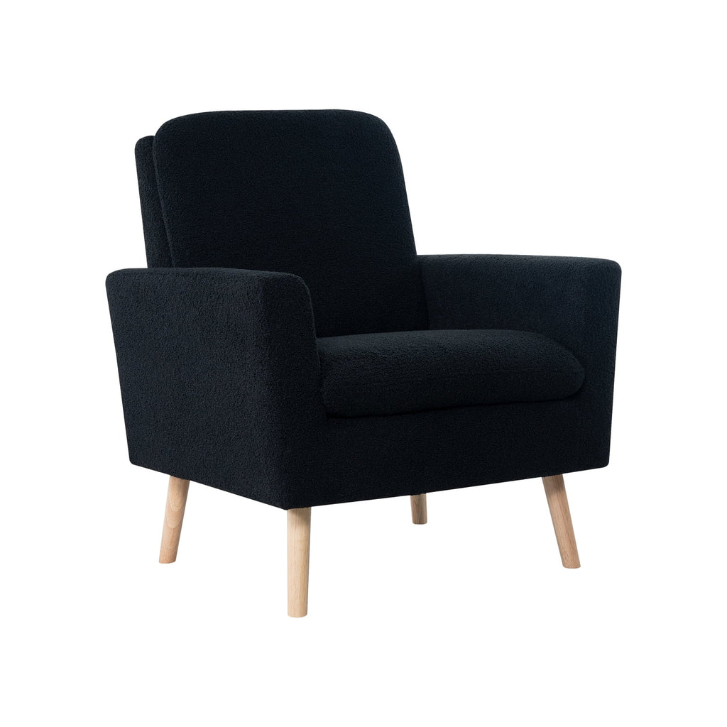 Naomi Home Frida Mid-Century Modern Accent Chair, Espresso Teddy Fleece Upholstered Armchair with Oak Legs, 28.74"D x 30.31"W x 35.04"H