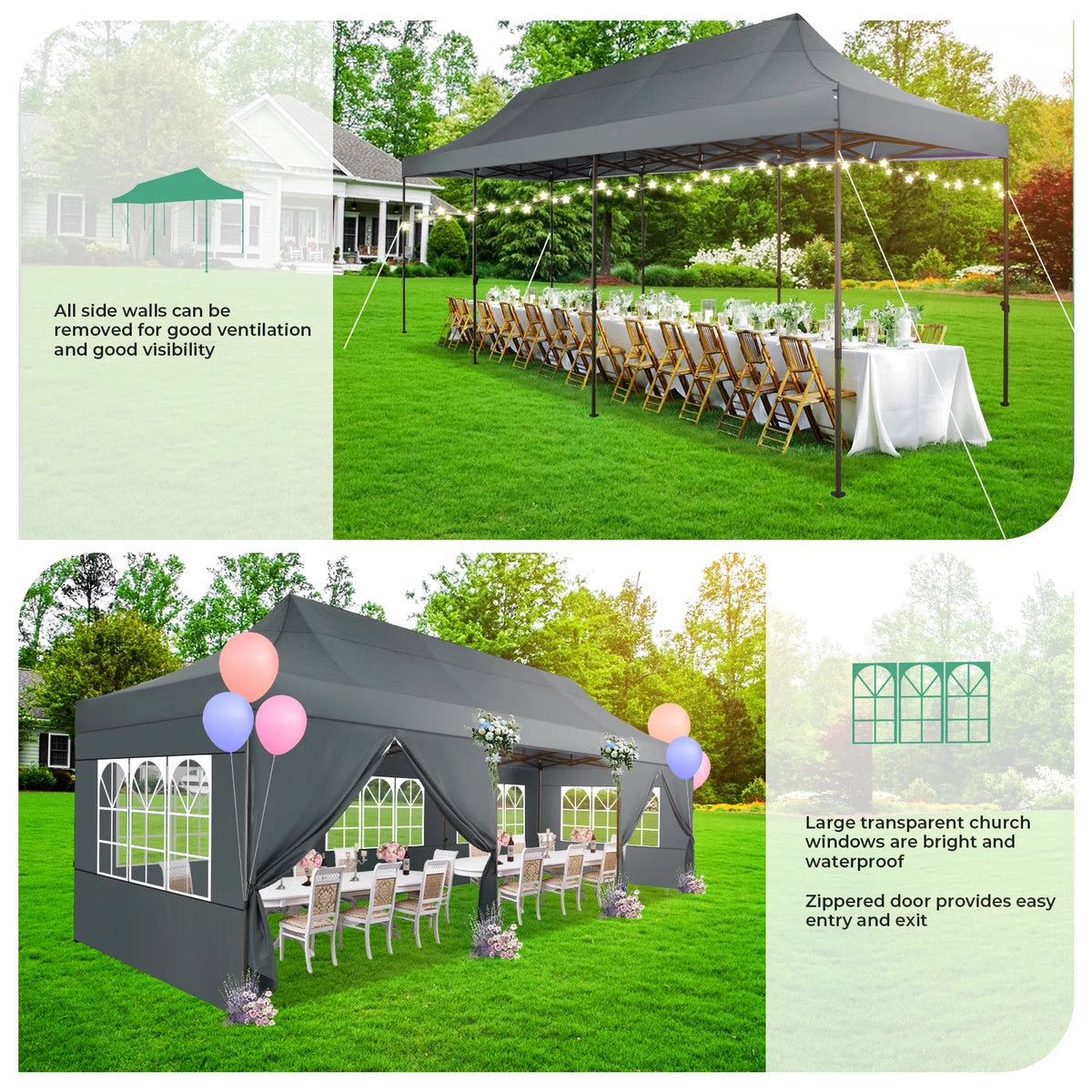 HOTEEL 10ft x 30ft Khaki Pop Up Outdoor Canopy, Waterproof