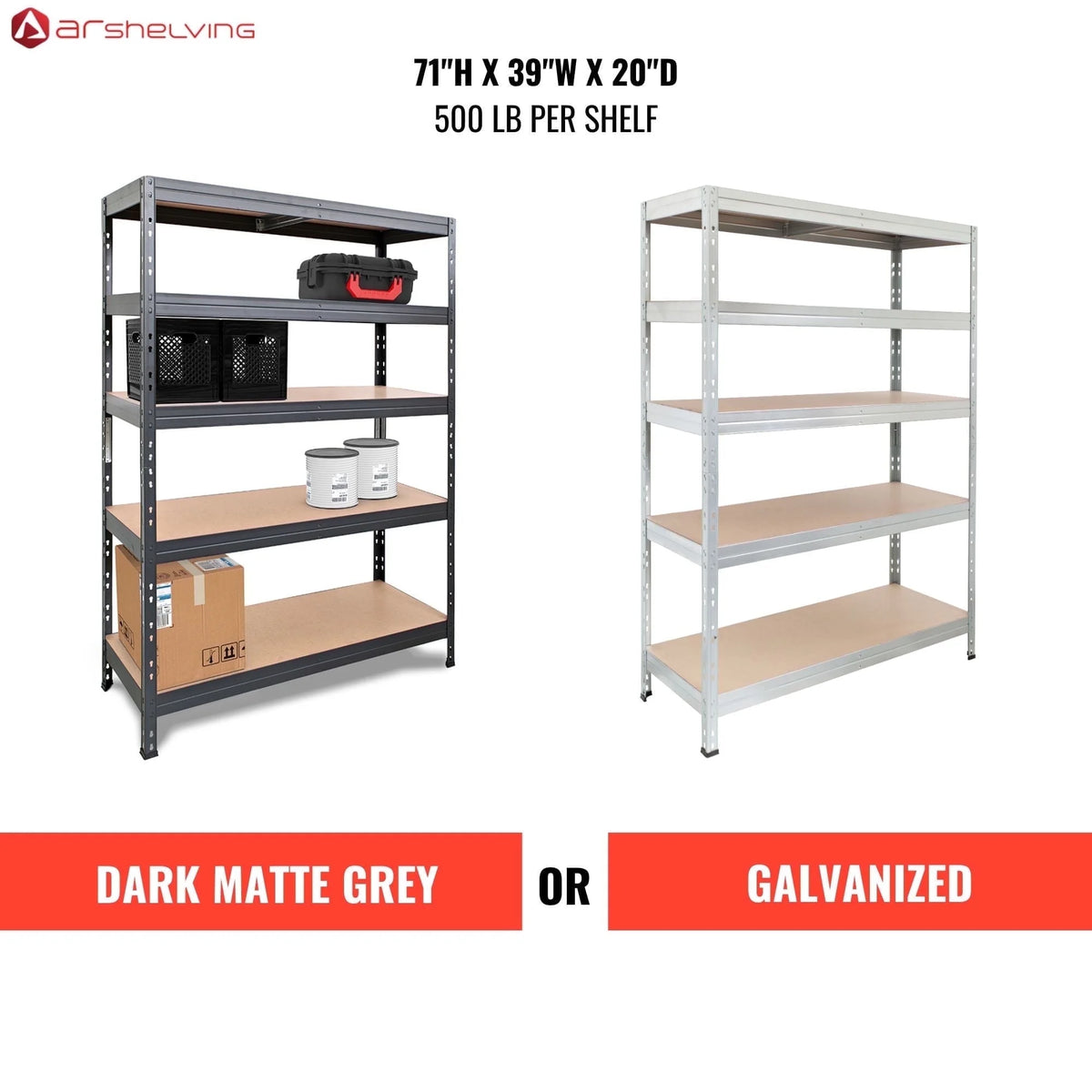 Ar Shelving 5- Tier Galvanized Steel Heavy Duty Garage Storage Shelving Unit with HDF Rack (39.2 in. W x 71 in. H x 20 in. D)