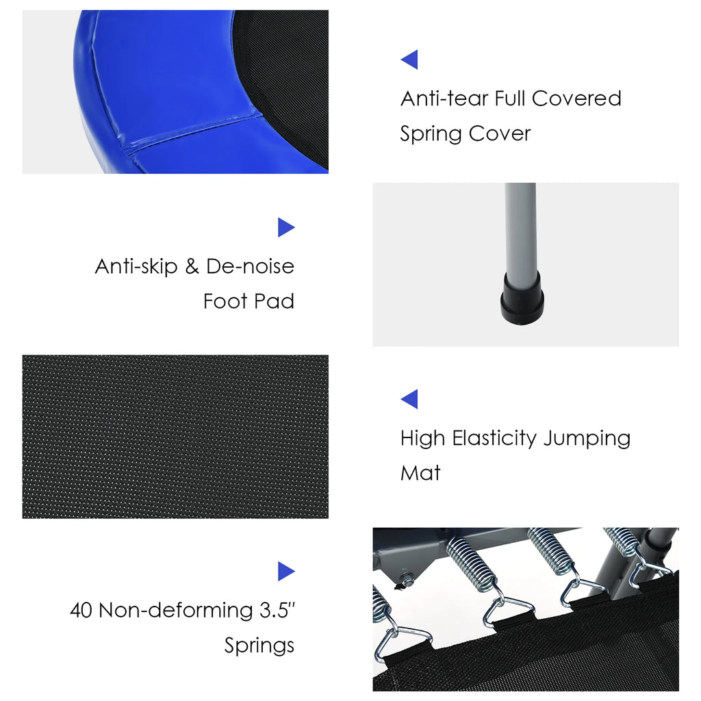 Goplus Adjustable Handrail Foldable Trampoline, Blue, 59.50" x 35.50" x 52.00"