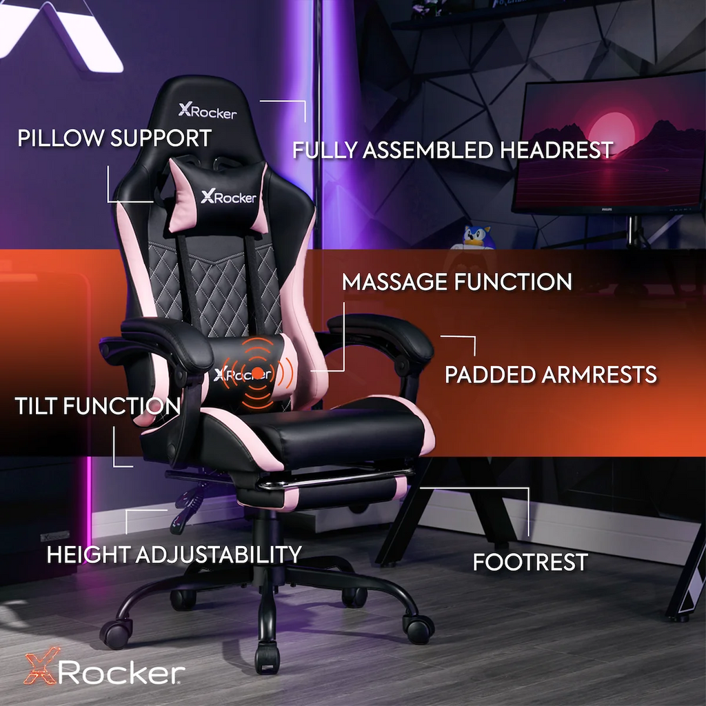 X Rocker Apex PC Gaming Chair with Massage Function and Footrest, Red