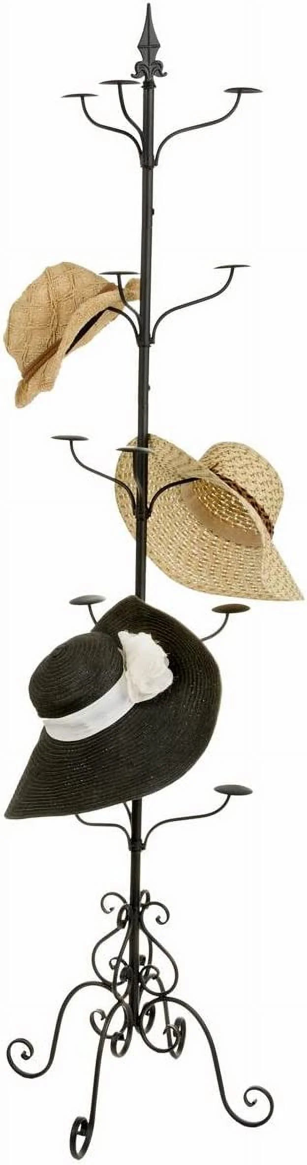Wrought Iron Hat and Coat Rack, Rotates, Total of 31 Hooks, Multi-Tiered, Black, 73"H x 20"W x 20"D (BDRMULTIBK)