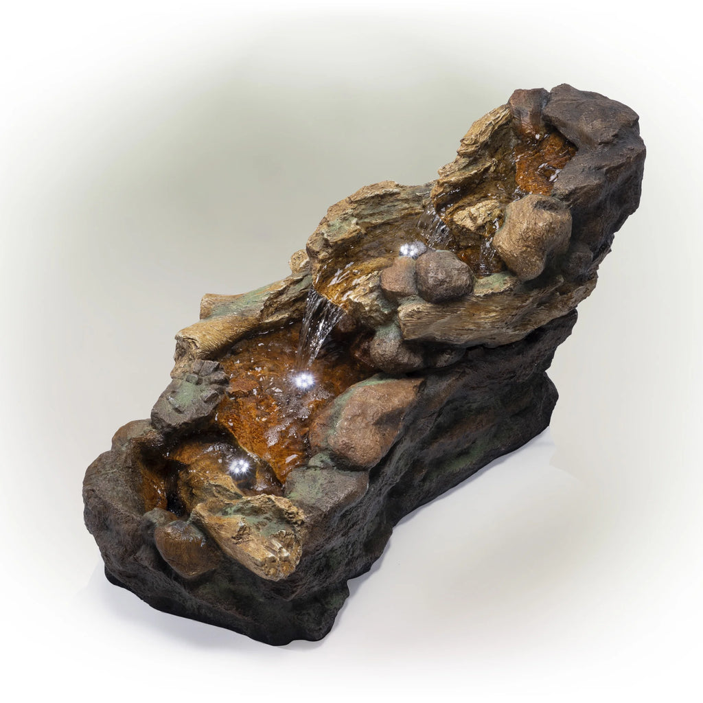 Fontaine de sol en polystone à cascade avec éclairage Alpine Corporation, 59 po x 16 po x 20 po, marron
