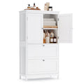 Meuble de rangement sur pied, unité de rangement, armoire indépendante avec 2 tiroirs et 2 portes, étagère réglable, 30 x 60 x 110 cm, blanc