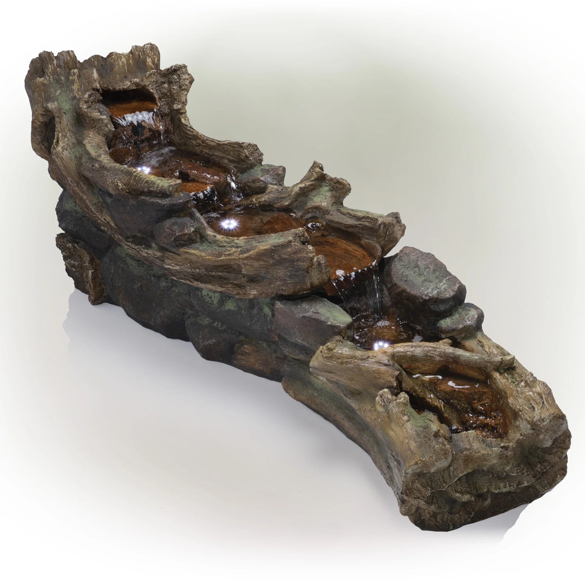 Fontaine de sol en polystone à cascade avec éclairage Alpine Corporation, 59 po x 16 po x 20 po, marron