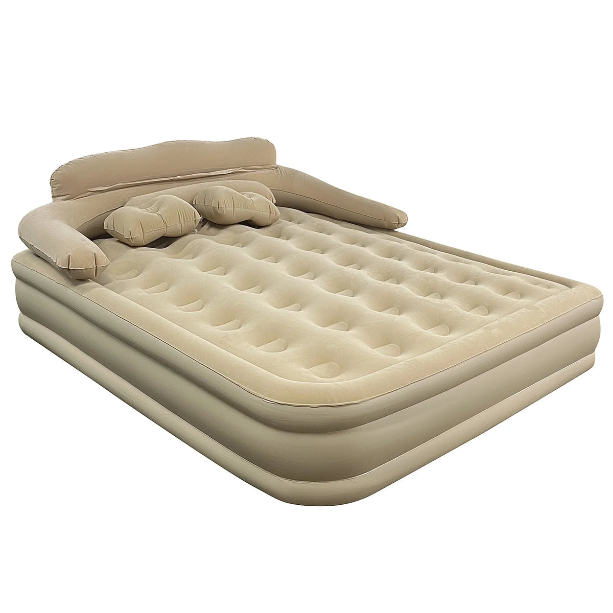 Buric double bed Extra Large Size Air Mattress with Headboard - Dual Pump, Inflatable Camping Airbed Electric(Beige75.5" x 71.6" x 15.7")