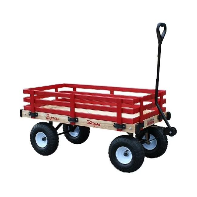 Chariot Express classique tout en bois Millside Industries, 16 po x 34 po, avec pneus de 4 po x 10 po