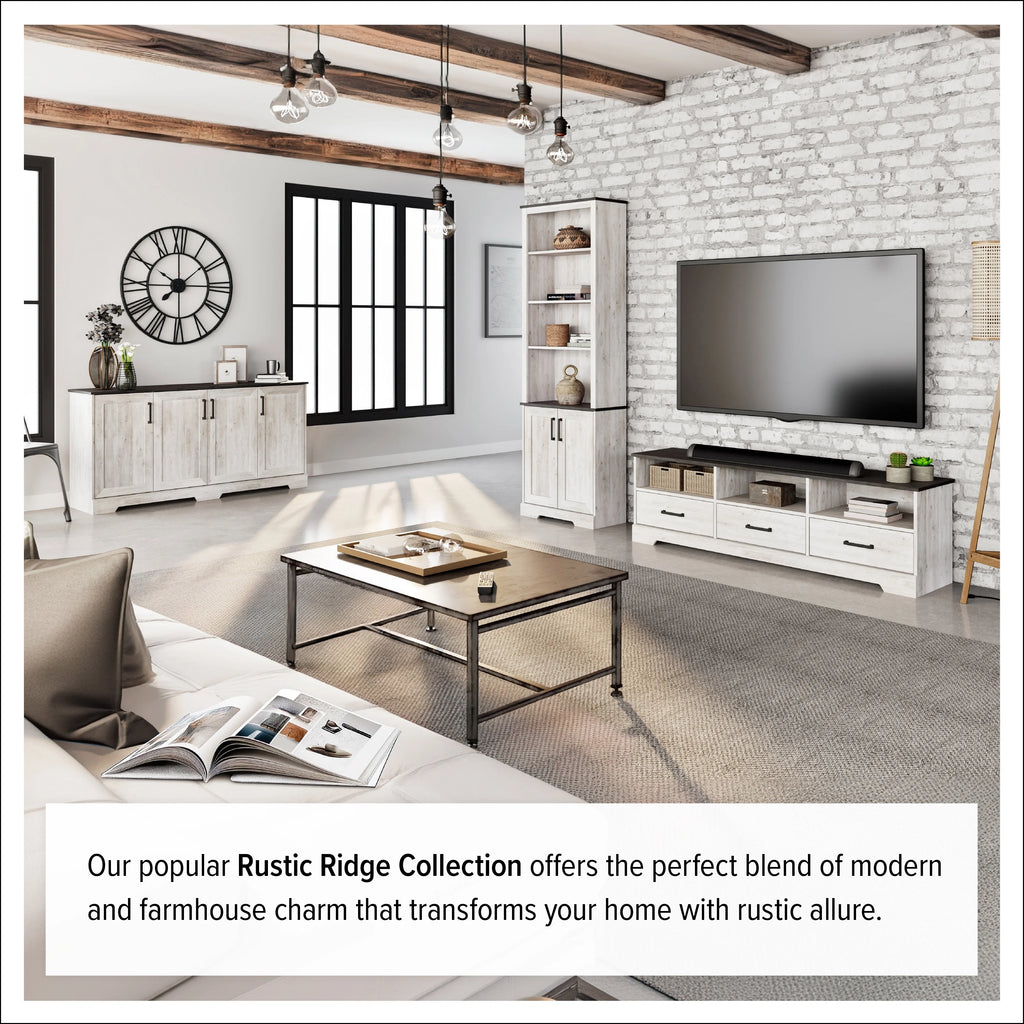 Bibliothèque Prepac Rustic Ridge, blanc délavé, 26 po L x 79,75 po H x 12,5 po P