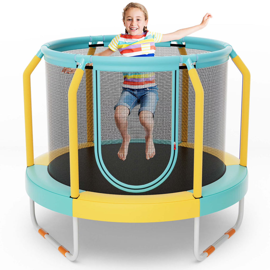 Costway Mini Trampoline with Enclosure for Kids, Blue/Yellow, 48.00" x 48.00" x 39.50"