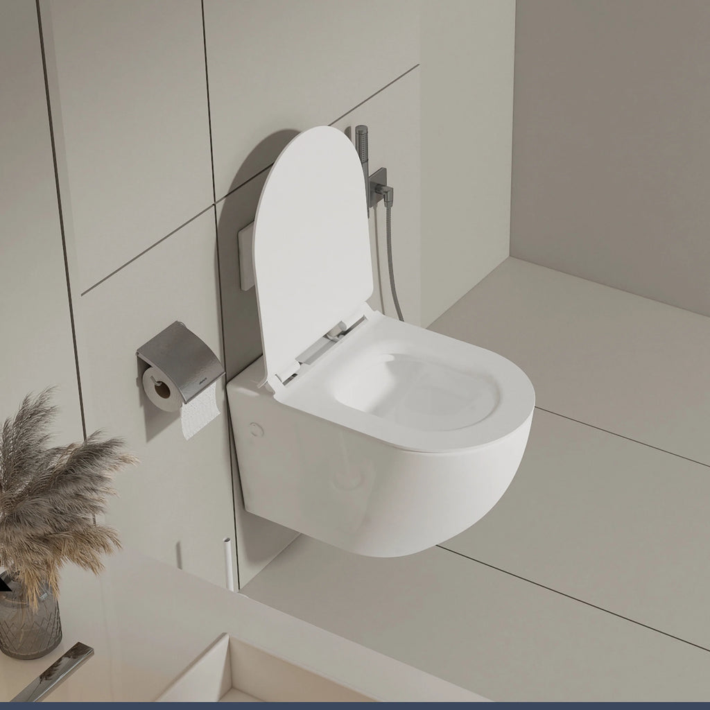 MEJE#MJ-2003R, Rimless Toilet Ceramic Nano Coating Hanging Toilet Wall Hung Toilet Bowl 21.65 x 14.17 x 14.96 inches Glossy Finish