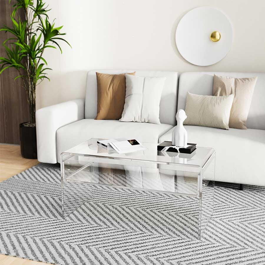 Ageszoe Coffee Table with Storage Shelf,Acrylic Modern Clear End Table,Kid's Table for Livingroom, 32"L x 16"W x 16"H"
