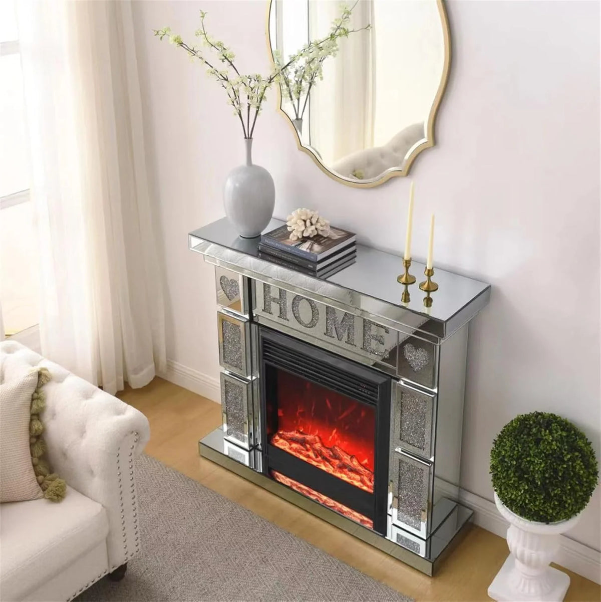 IKIFLY 47.24L x 41.33 H Mirrored Electric Fireplace