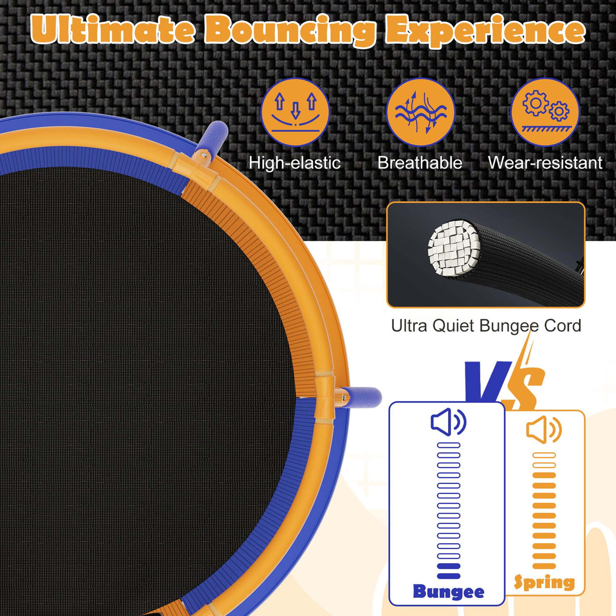 Costway Mini Trampoline with Enclosure for Kids, Blue/Yellow, 48.00" x 48.00" x 39.50"