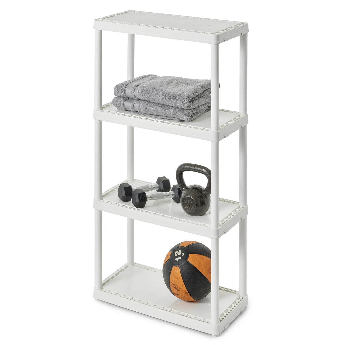 Gracious Living 4 Shelf Fixed Height Solid Light Duty Resin Storage Unit 24 x 12 x 48", White (4 Pack)