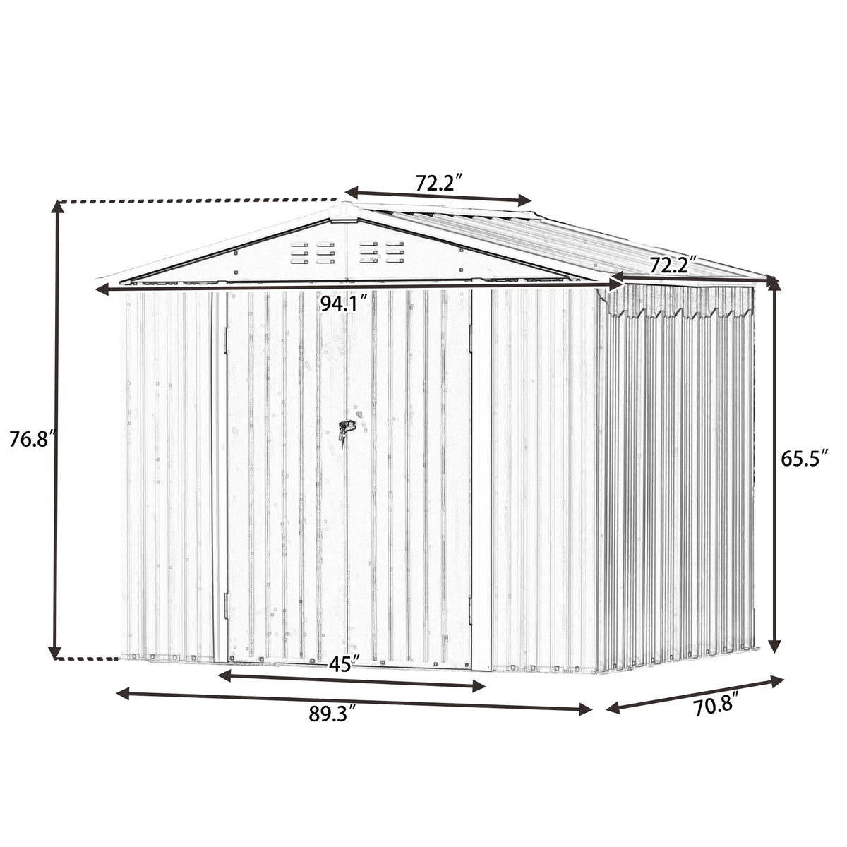 Sesslife Galvanized Steel Outdoor Storage Shed, 5' x 3' x 5.8', White