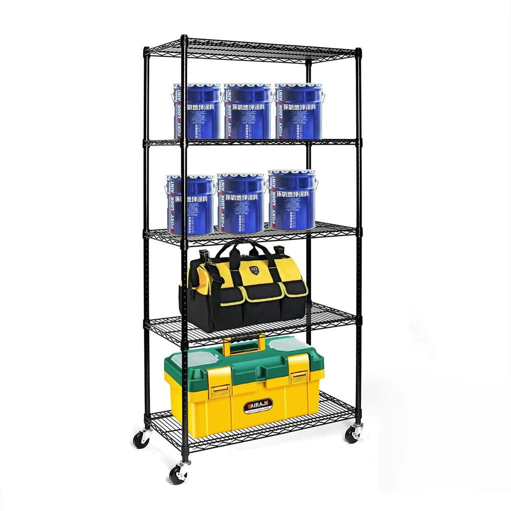 UBesGoo 35''L x 18''W x 71''H 5-Tier Storage Rack, Heavy Duty Wire Shelving Unit with Lockable Wheels, Black