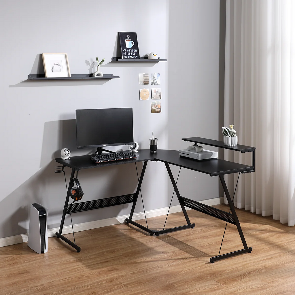 X Rocker L-Shaped Gaming Desk with Storage Shelves - Black