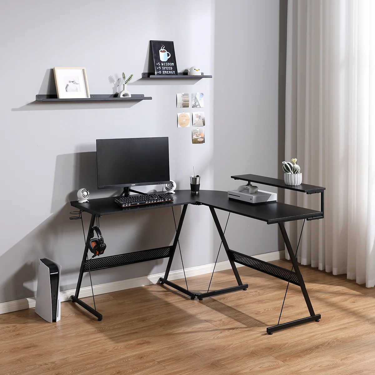 X Rocker L-Shaped Gaming Desk with Storage Shelves - Black