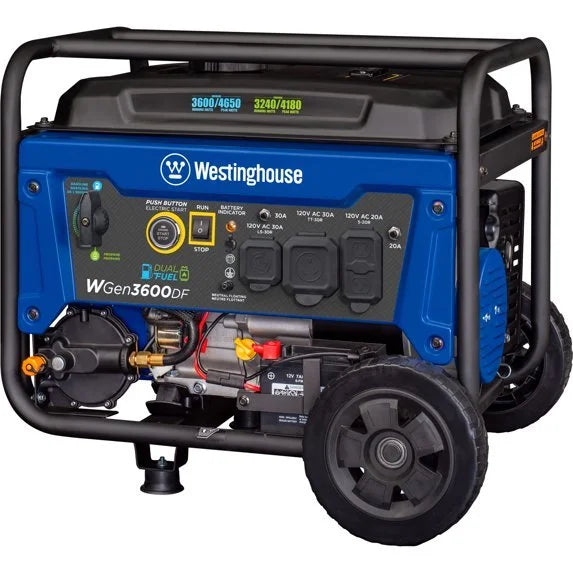 Westinghouse 4650 Peak Watt Dual Fuel Portable Generator, Remote Electric Start, RV Ready Outlets.